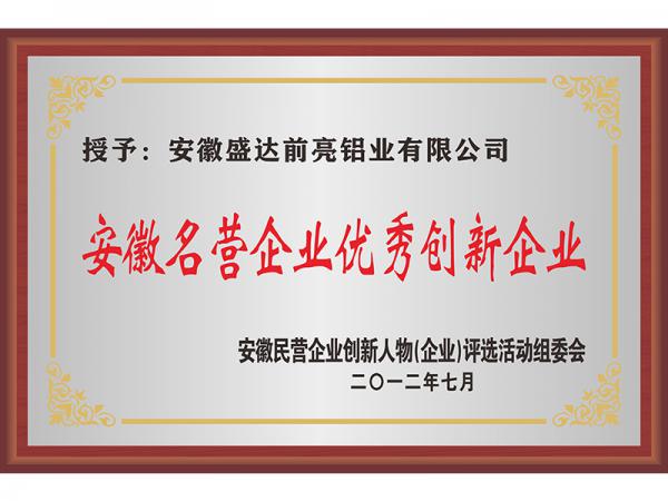 安徽民營企業(yè)優(yōu)秀創(chuàng)新企業(yè)